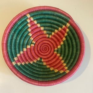 Vintage Handmade Grass Woven Coil Hanging Basket